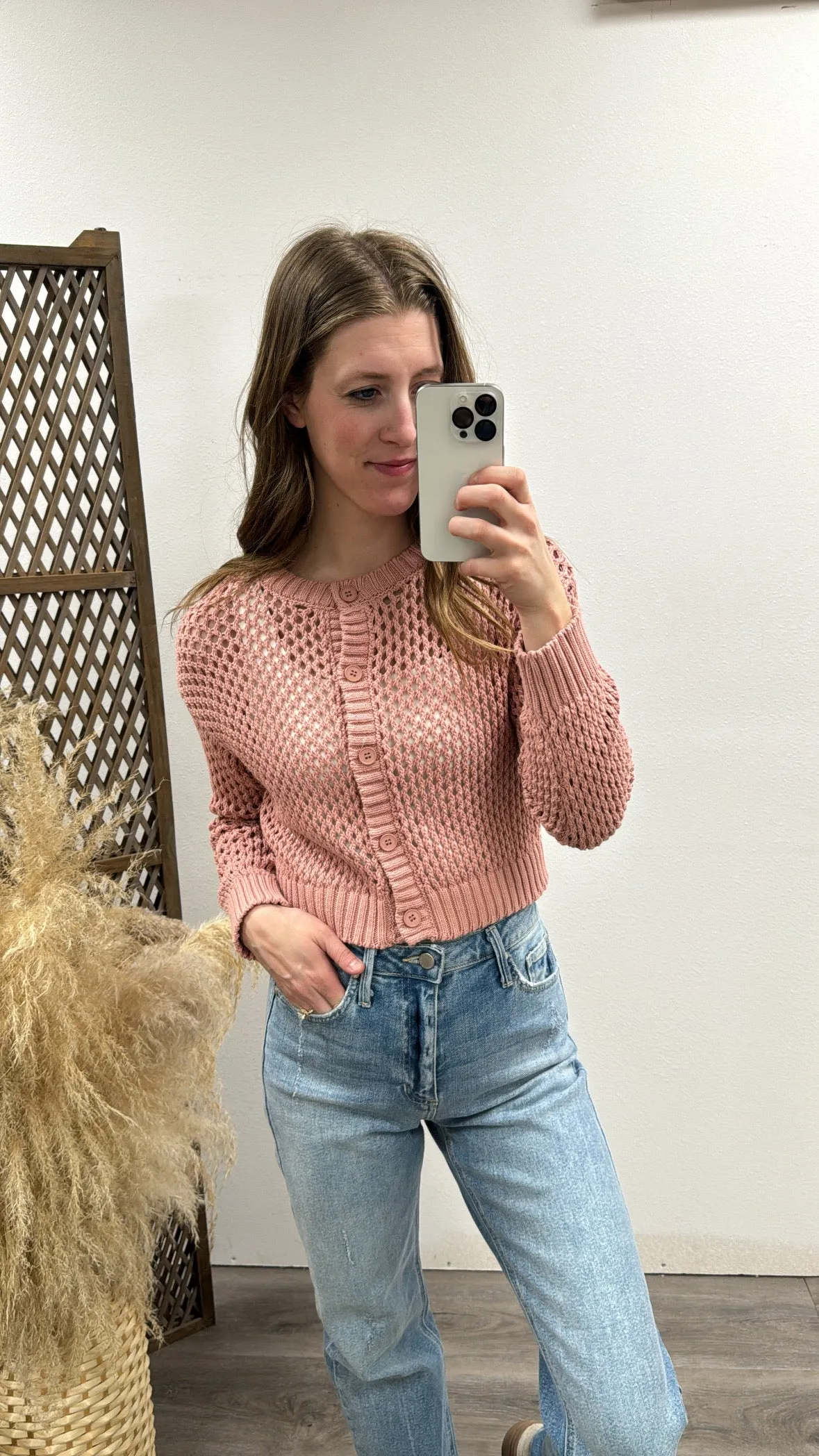 Crochet Knitted Button Down Cardigan