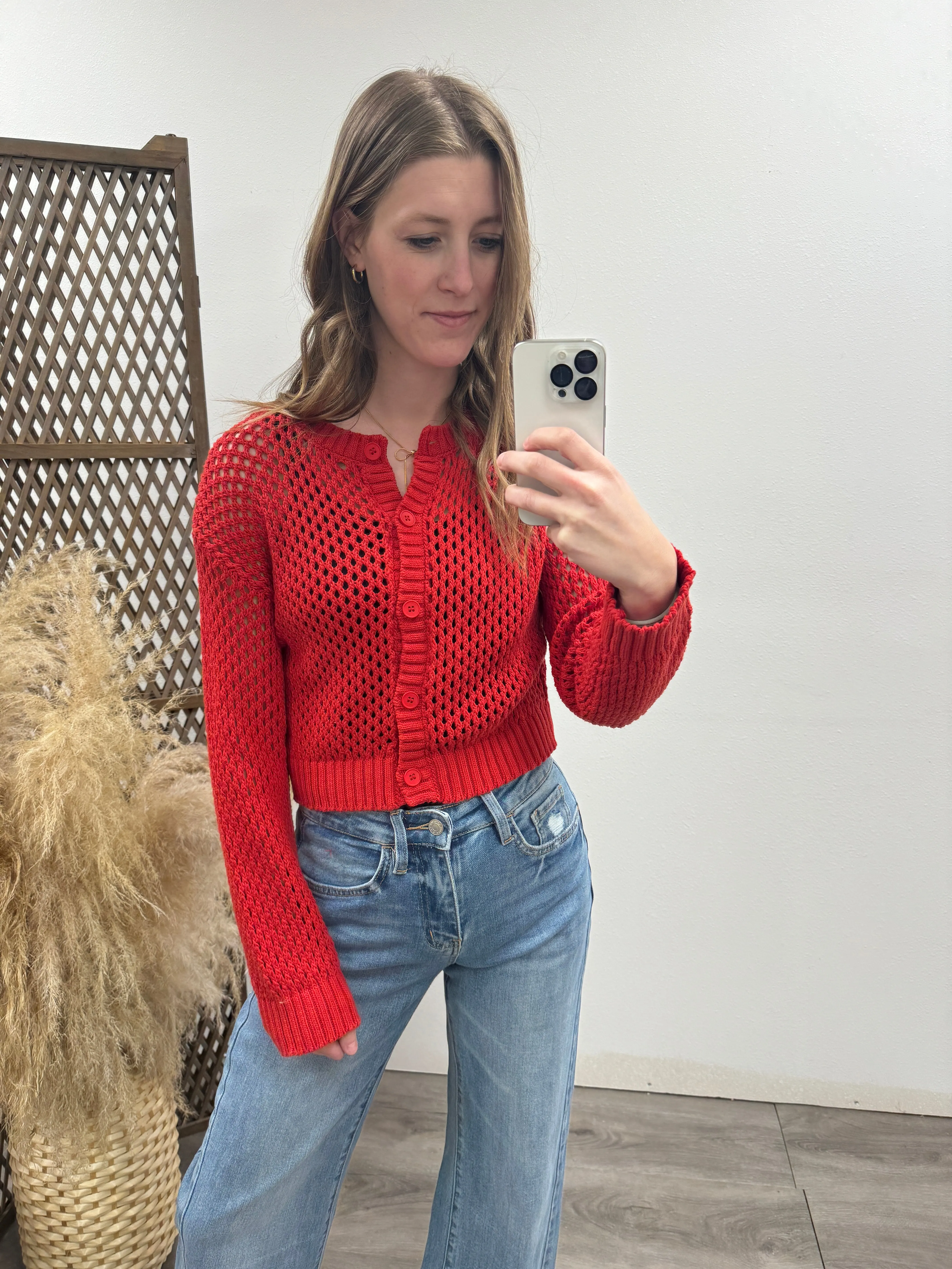 Crochet Knitted Button Down Cardigan