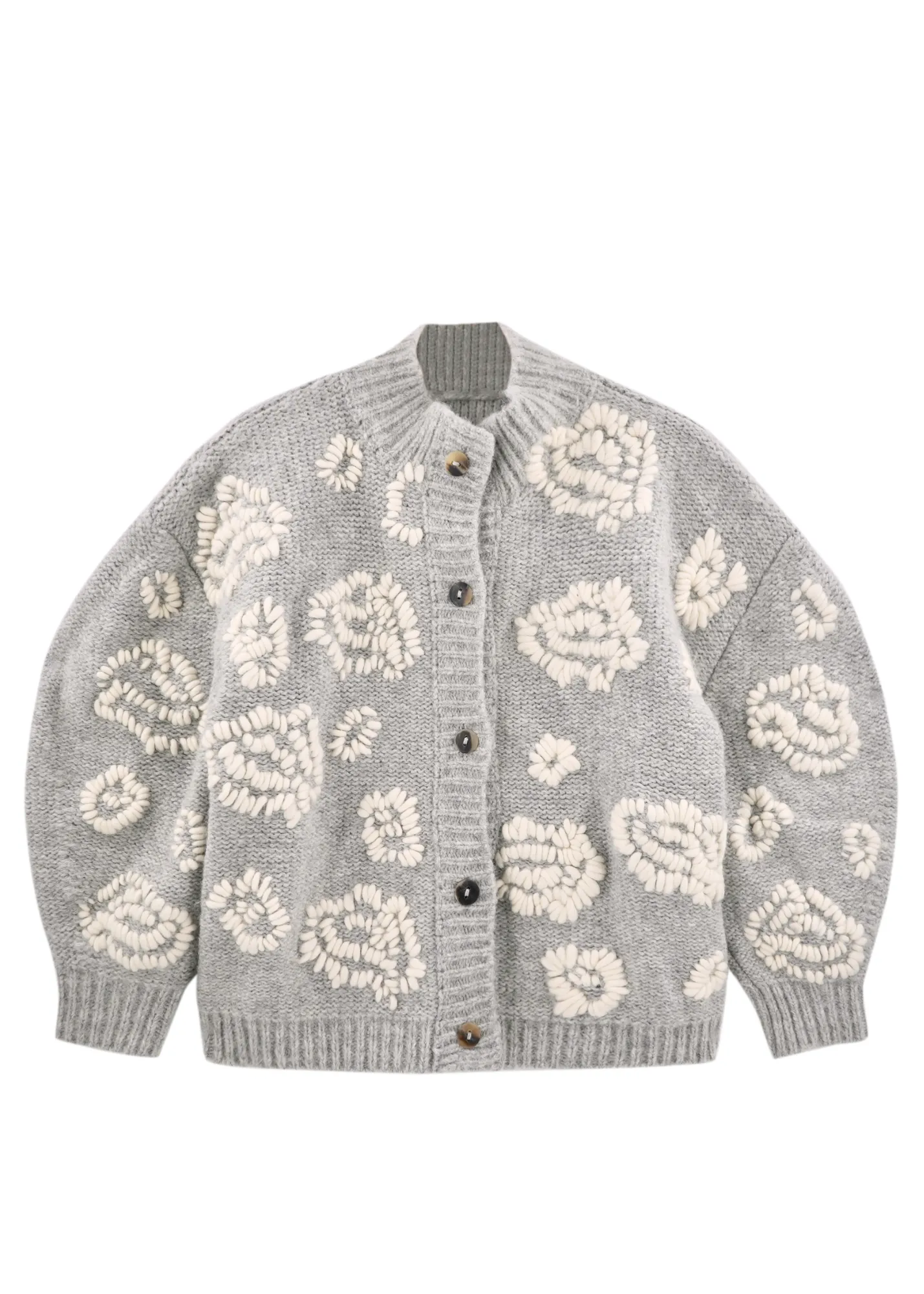 Cusco Waterlily Cardigan in Dove Grey/Ivory