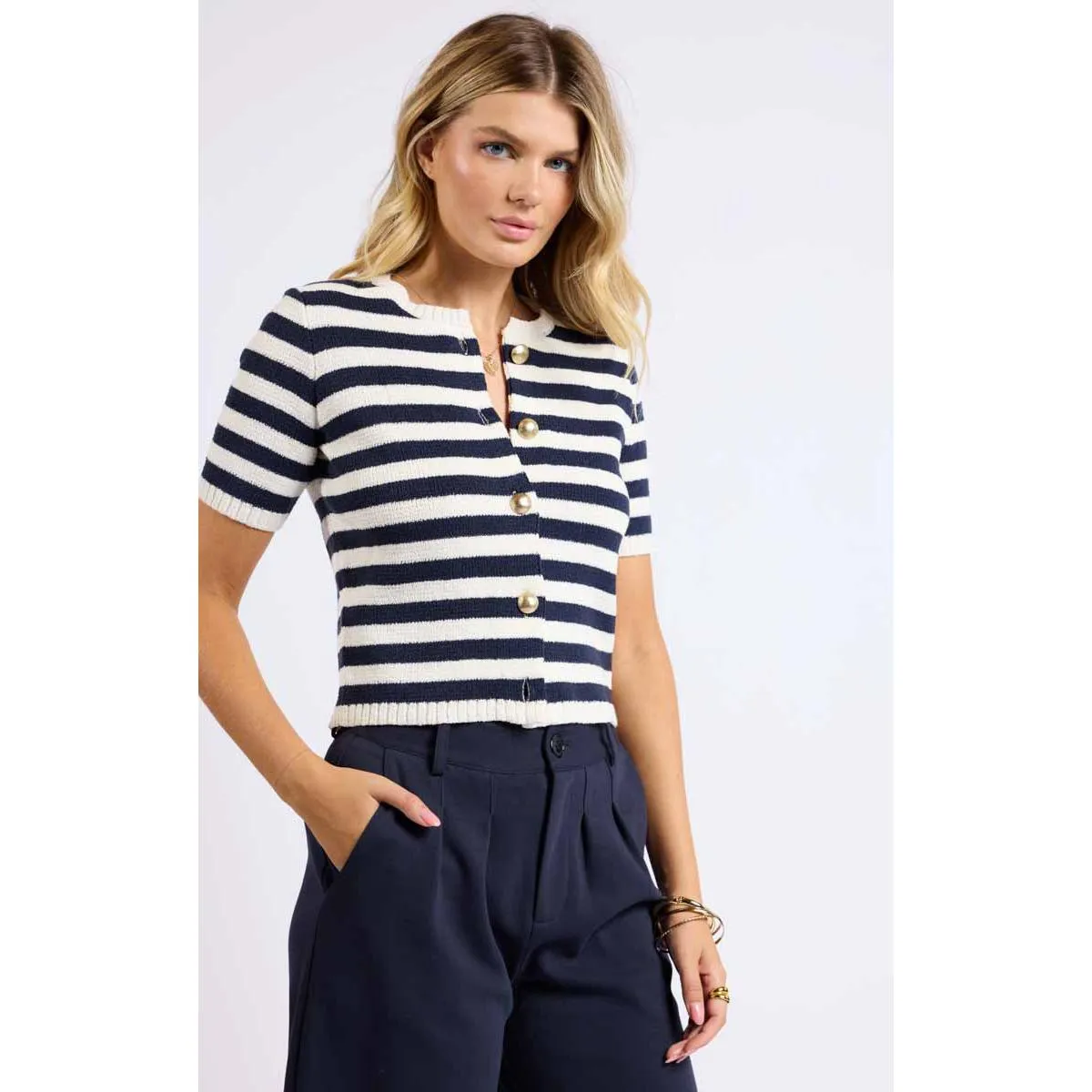 DAPHNE STRIPED BUTTON CARDIGAN