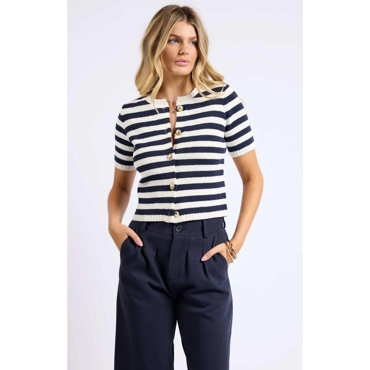 DAPHNE STRIPED BUTTON CARDIGAN