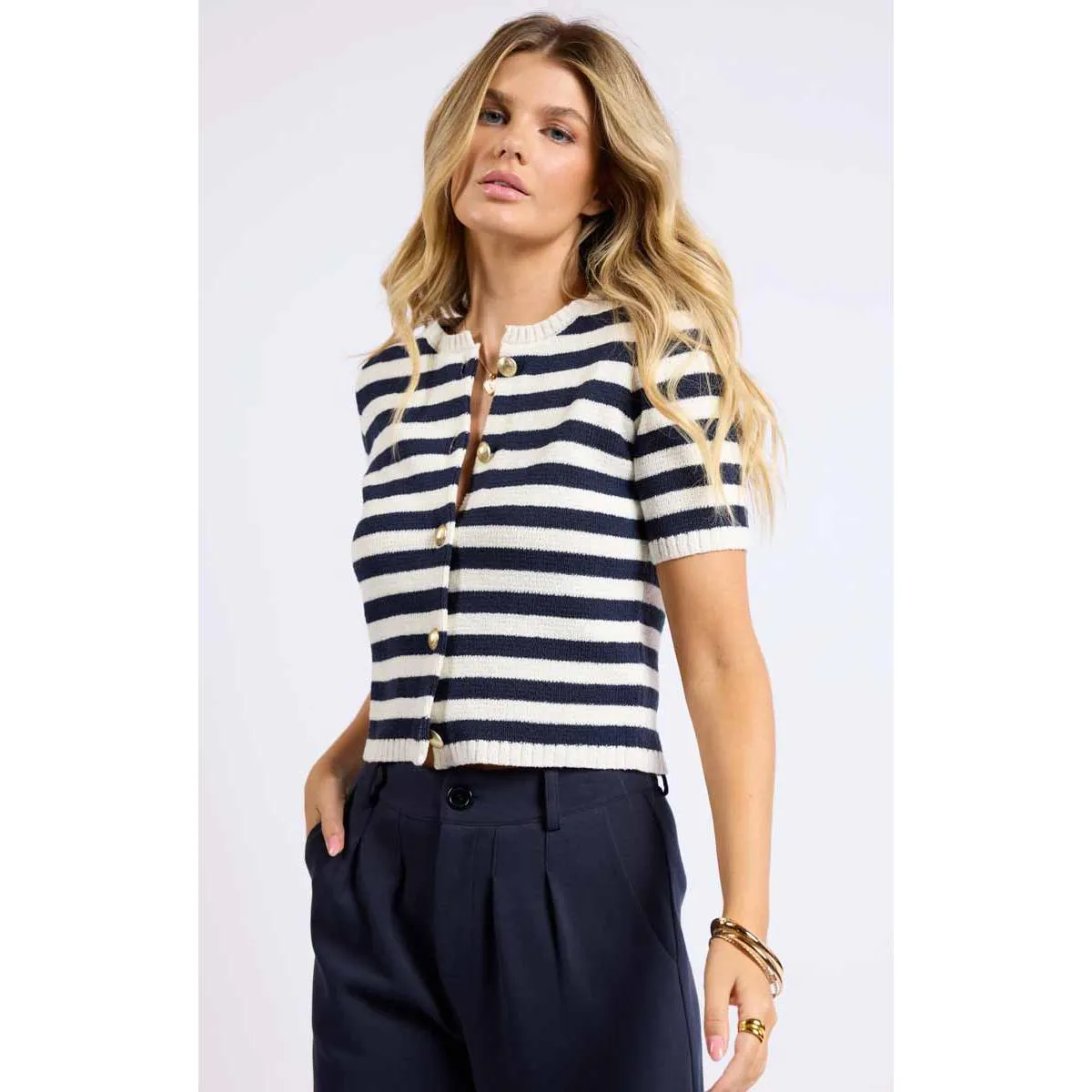 DAPHNE STRIPED BUTTON CARDIGAN