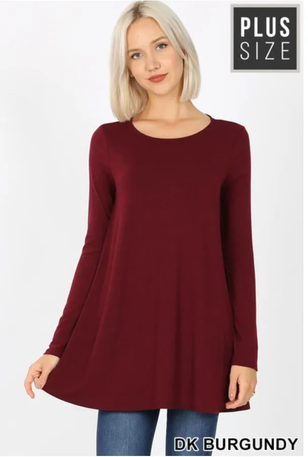Dark Burgundy Plus Size Flared Top with Pockets