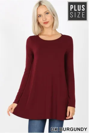 Dark Burgundy Plus Size Flared Top with Pockets