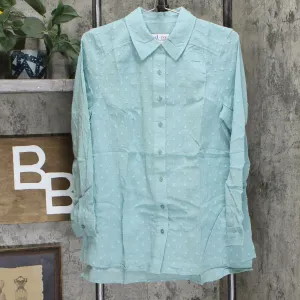 Denim & Co. Women's Solid Clip Dot Button Front Blouse Seafoam Small