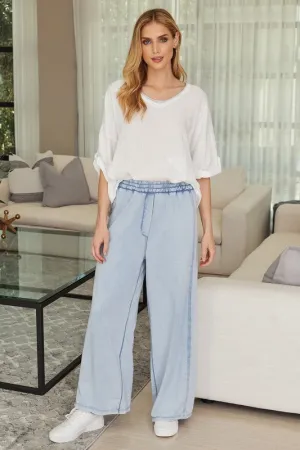 Denim Blue Mineral Wash Wide Leg Italian Sweatpants 1/15/25 9520