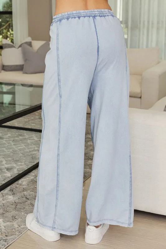 Denim Blue Mineral Wash Wide Leg Italian Sweatpants 1/15/25 9520
