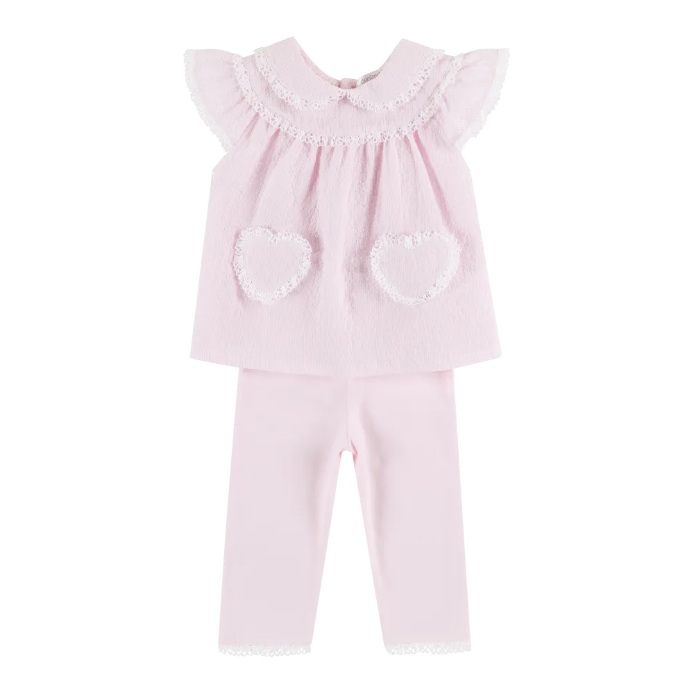 Deolinda Girls Pink Leggings & Top Heart Set