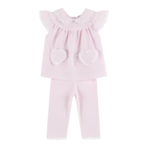 Deolinda Girls Pink Leggings & Top Heart Set