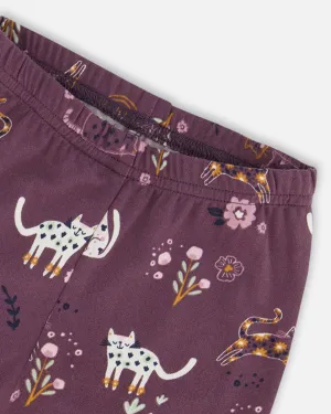 Deux Par Deux Cat Printed Brushed Legging