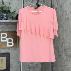 DG2 by Diane Gilman Women's Liquid Jersey Knit Ruffle Top Pink Small