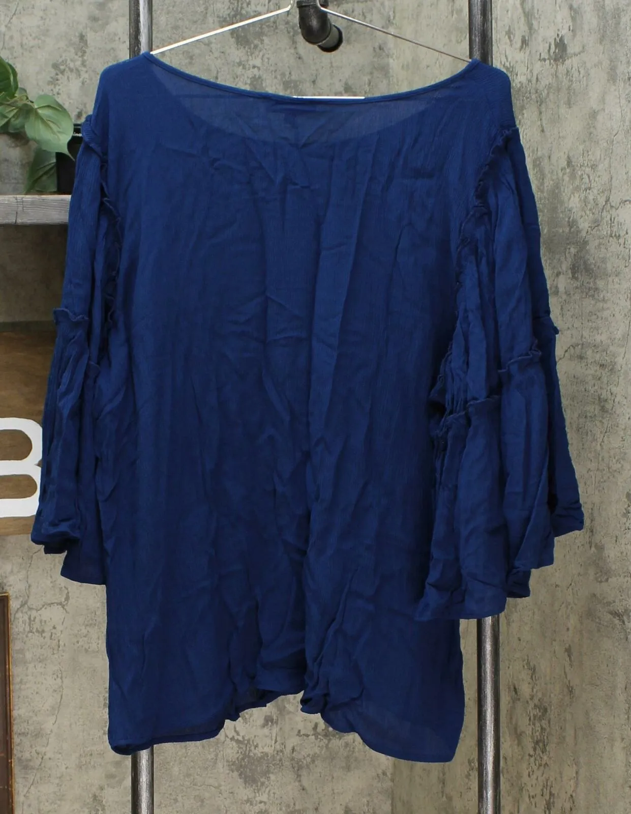 DG2 by Diane Gilman Women's Plus Size Ruffle Sleeve Crinkle Knit Top