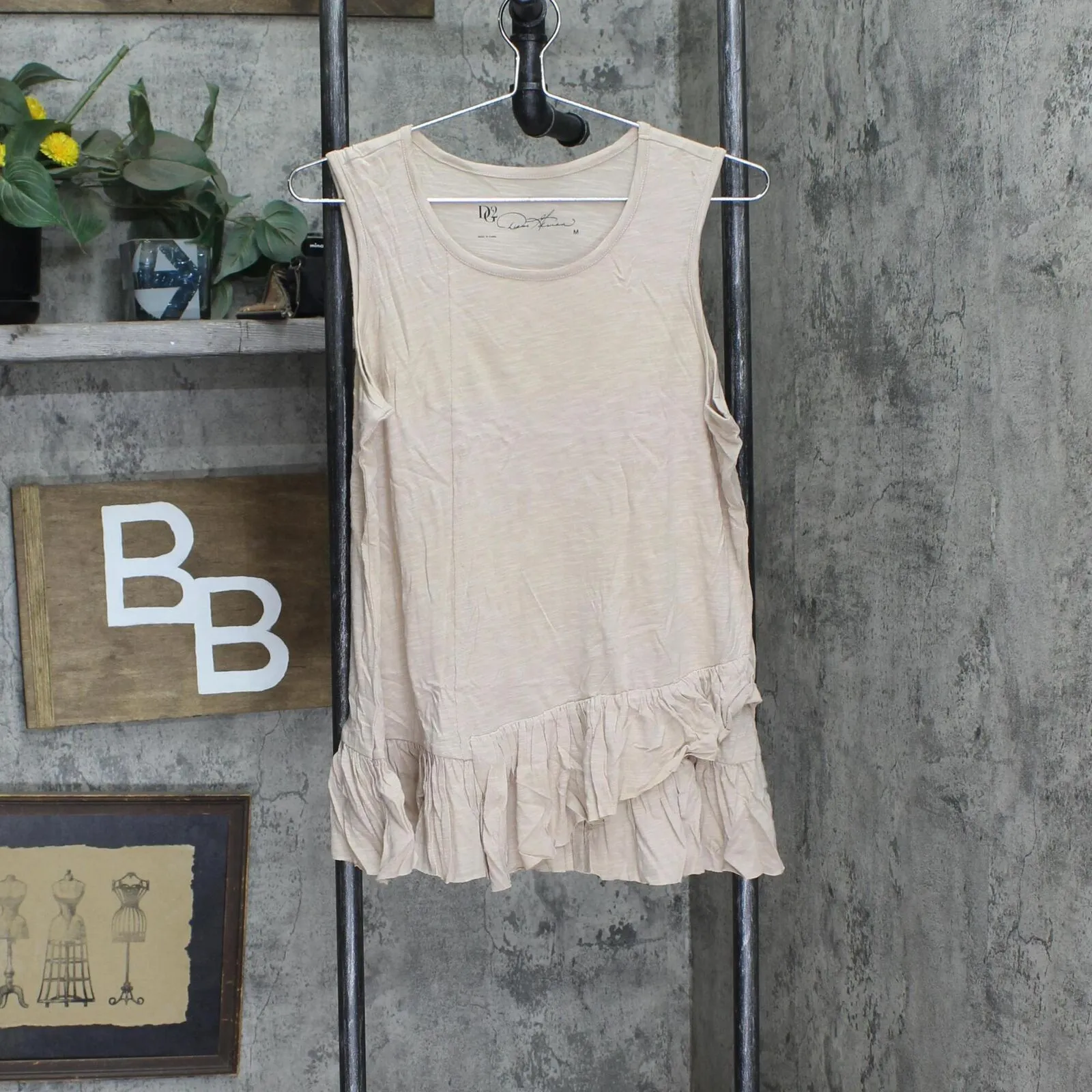 Dg2 Womens Asymmetric Ruffle Tank Top 725087 Brown M