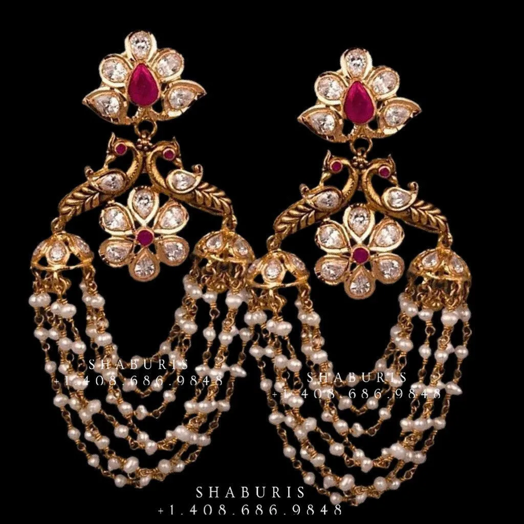 Diamond Jhumka,diamond chandbali,diamond earrings indian,detatchable diamond jhumka,swarovski diamond jhumka,chandbali earrings-SHABURIS