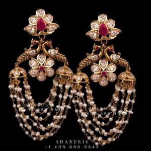 Diamond Jhumka,diamond chandbali,diamond earrings indian,detatchable diamond jhumka,swarovski diamond jhumka,chandbali earrings-SHABURIS