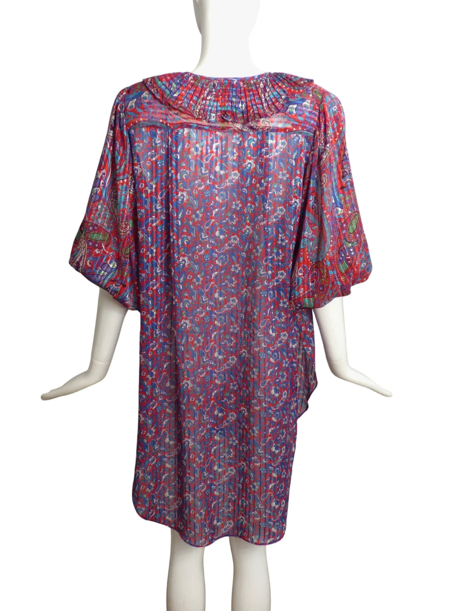 DIANE FRES- 1980s Paisley Print Ruffle Blouse, Size 8