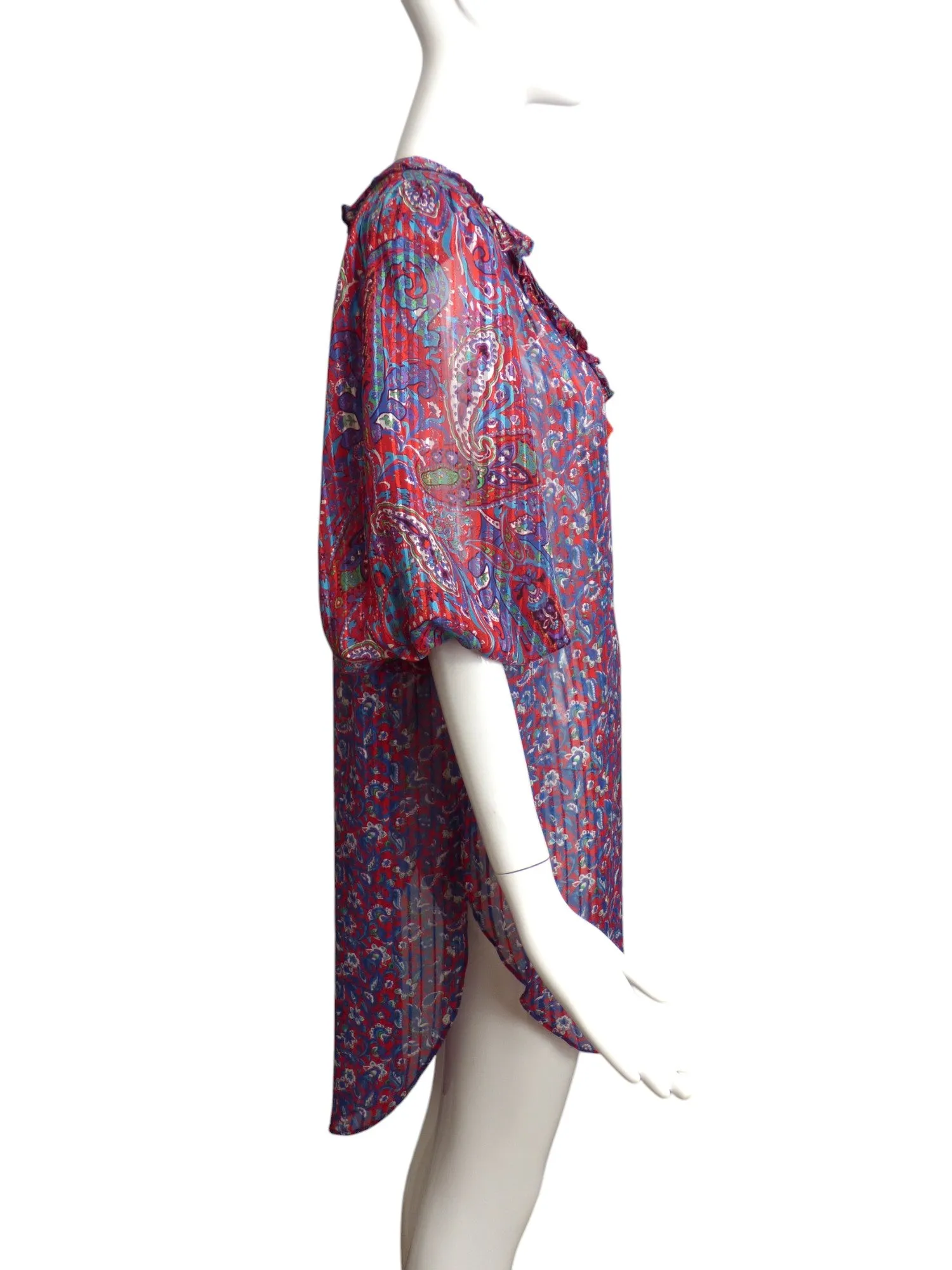 DIANE FRES- 1980s Paisley Print Ruffle Blouse, Size 8