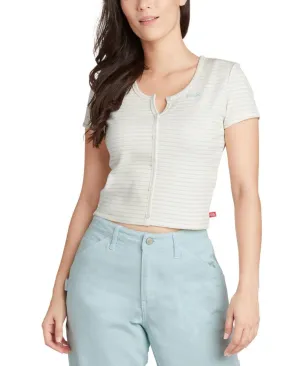Dickies Womens Striped Button-Up Cropped Top J3216RYD1226Y