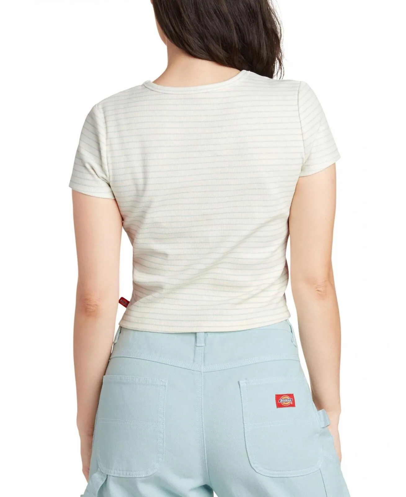 Dickies Womens Striped Button-Up Cropped Top J3216RYD1226Y