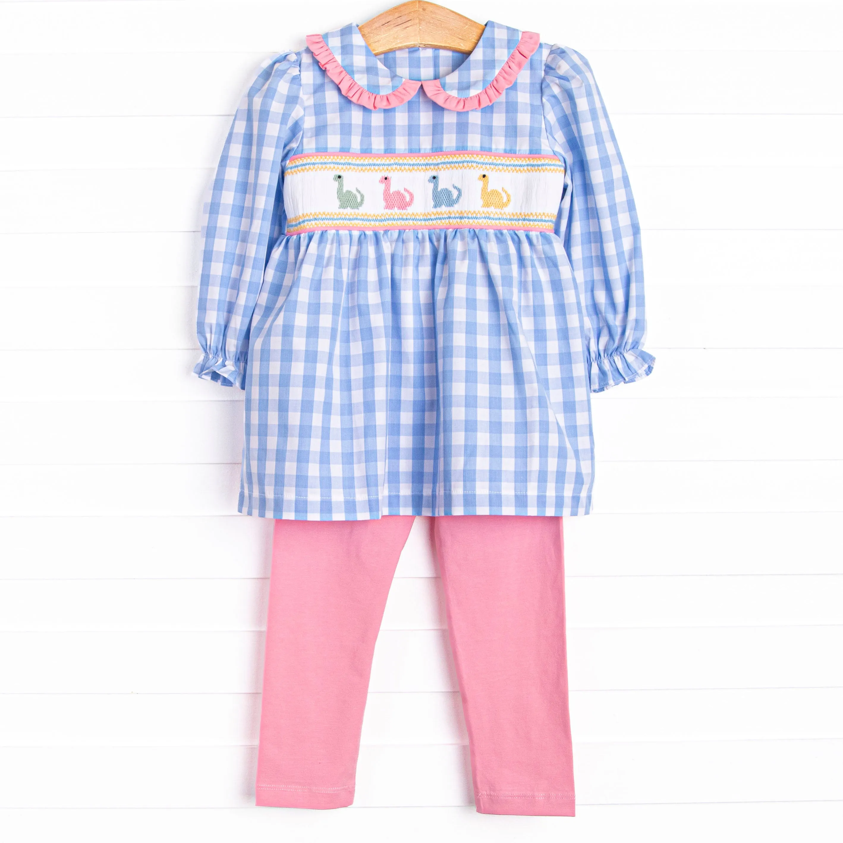 Dino Row Smocked Legging Set, Blue