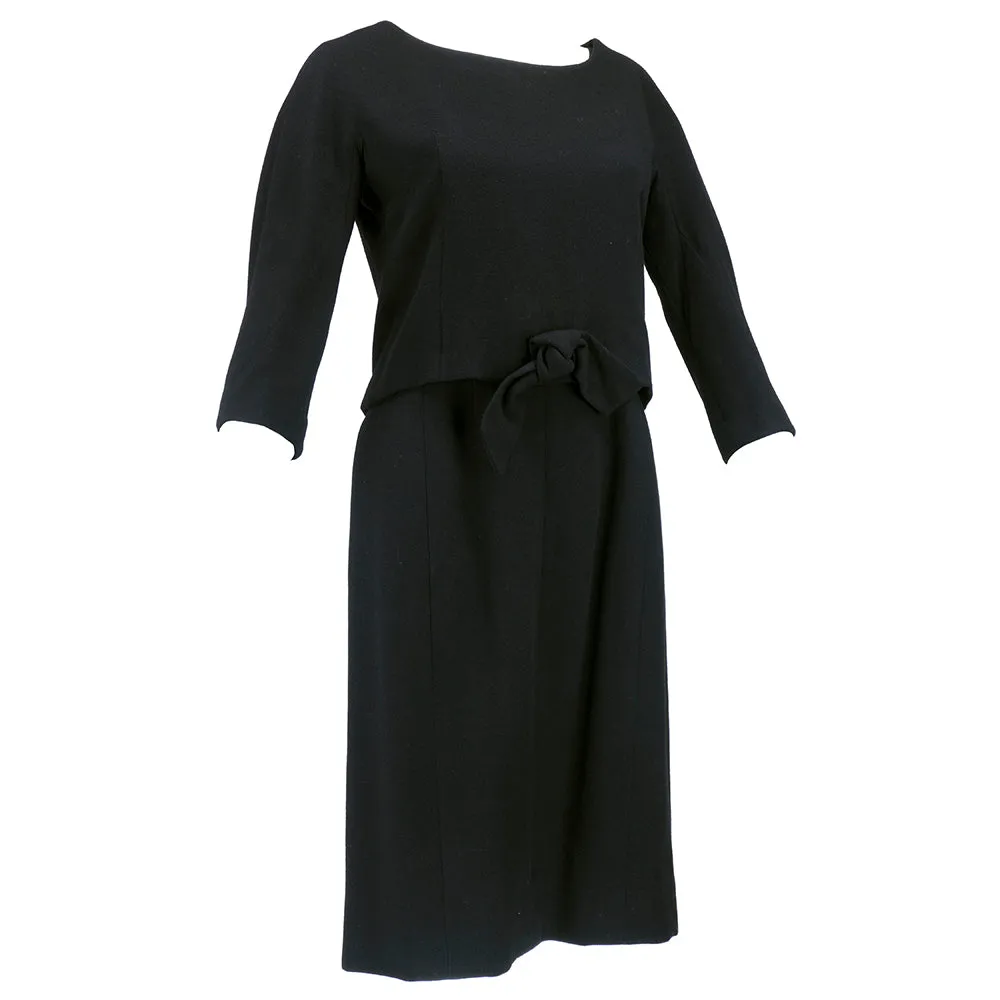 DIOR 60s Couture Black Two-Piece Wool Dress