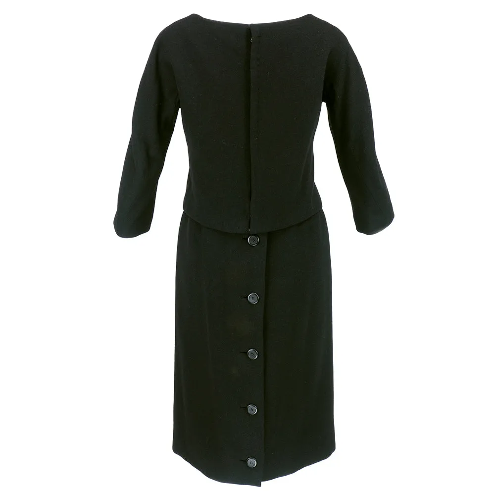 DIOR 60s Couture Black Two-Piece Wool Dress