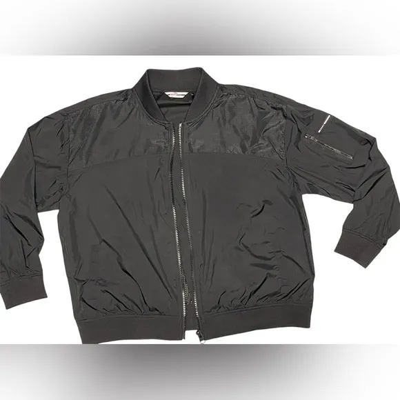 DKNY SPORT ZIP-UP WINDBREAKER JACKET LOGO WOMEN POCKETS BLACK COLOR SIZE LARGE