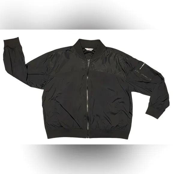 DKNY SPORT ZIP-UP WINDBREAKER JACKET LOGO WOMEN POCKETS BLACK COLOR SIZE LARGE