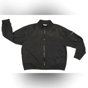 DKNY SPORT ZIP-UP WINDBREAKER JACKET LOGO WOMEN POCKETS BLACK COLOR SIZE LARGE