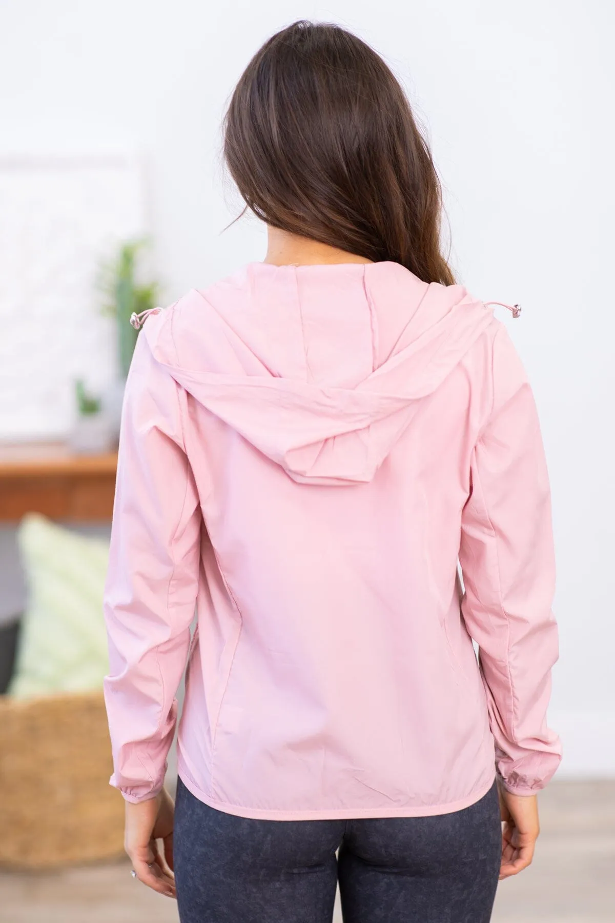 Dusty Rose Hooded Windbreaker Jacket