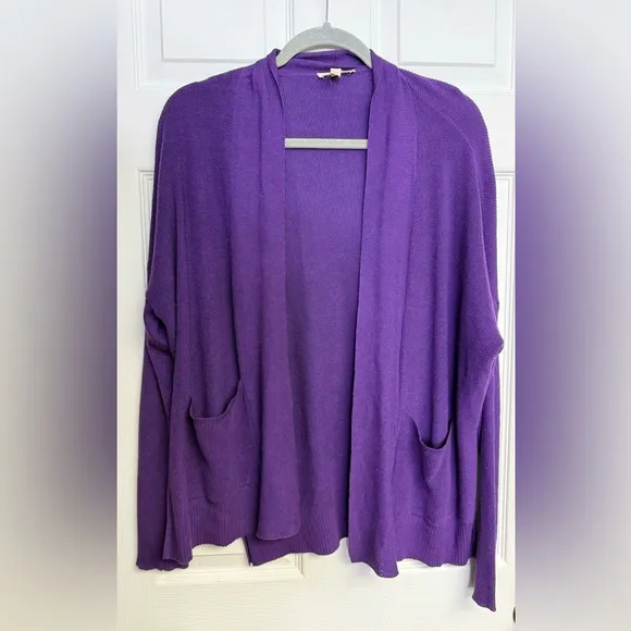 Eileen Fisher Cardigan Draped Purple Open Front Cardigan Sweater Relaxed Fit XS