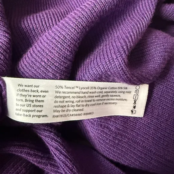Eileen Fisher Cardigan Draped Purple Open Front Cardigan Sweater Relaxed Fit XS