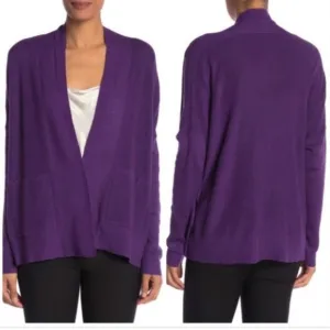 Eileen Fisher Cardigan Draped Purple Open Front Cardigan Sweater Relaxed Fit XS