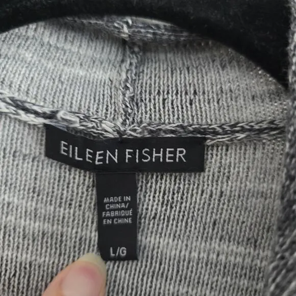 Eileen Fisher Organic Cotton Open Front Knit Long Cardigan Charcoal Gray Size L