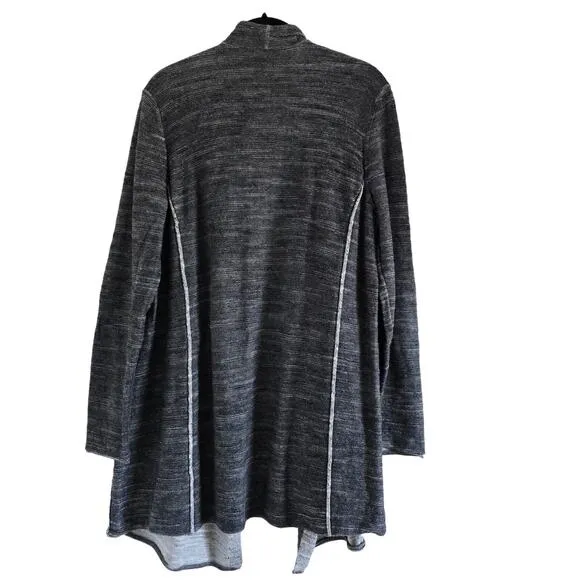 Eileen Fisher Organic Cotton Open Front Knit Long Cardigan Charcoal Gray Size L