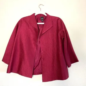 Eileen Fisher Silk Button Down Cardigan Blazer Crinkle Jacket Red