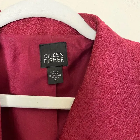 Eileen Fisher Silk Button Down Cardigan Blazer Crinkle Jacket Red