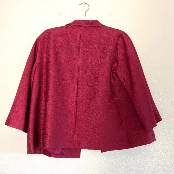 Eileen Fisher Silk Button Down Cardigan Blazer Crinkle Jacket Red