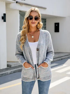 Elena Button Down V-Neck Cardigan with Pockets