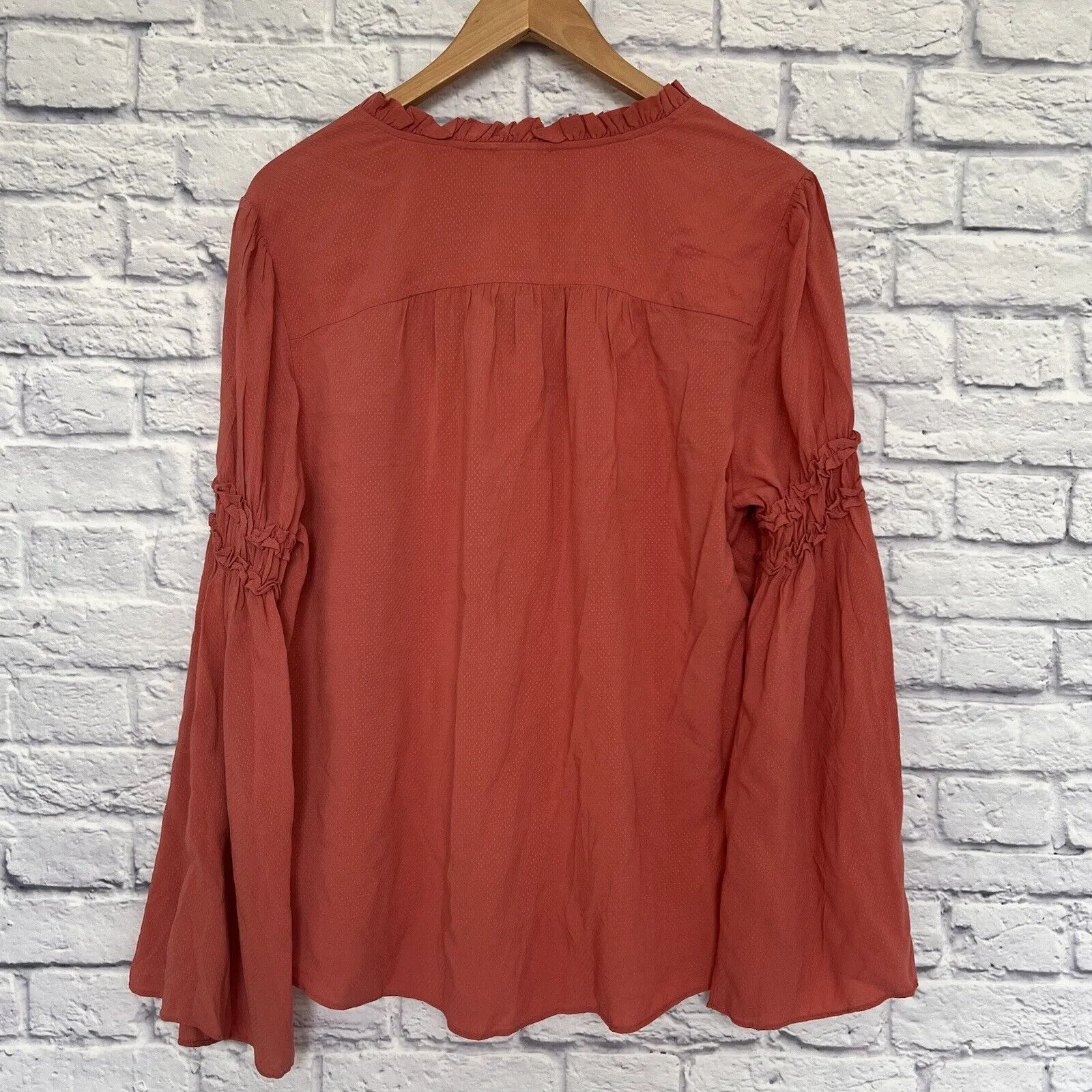 ELIANE ROSE Fairy Style Button Down Blouse Sz XL Bell Sleeves Neck Tie Boho