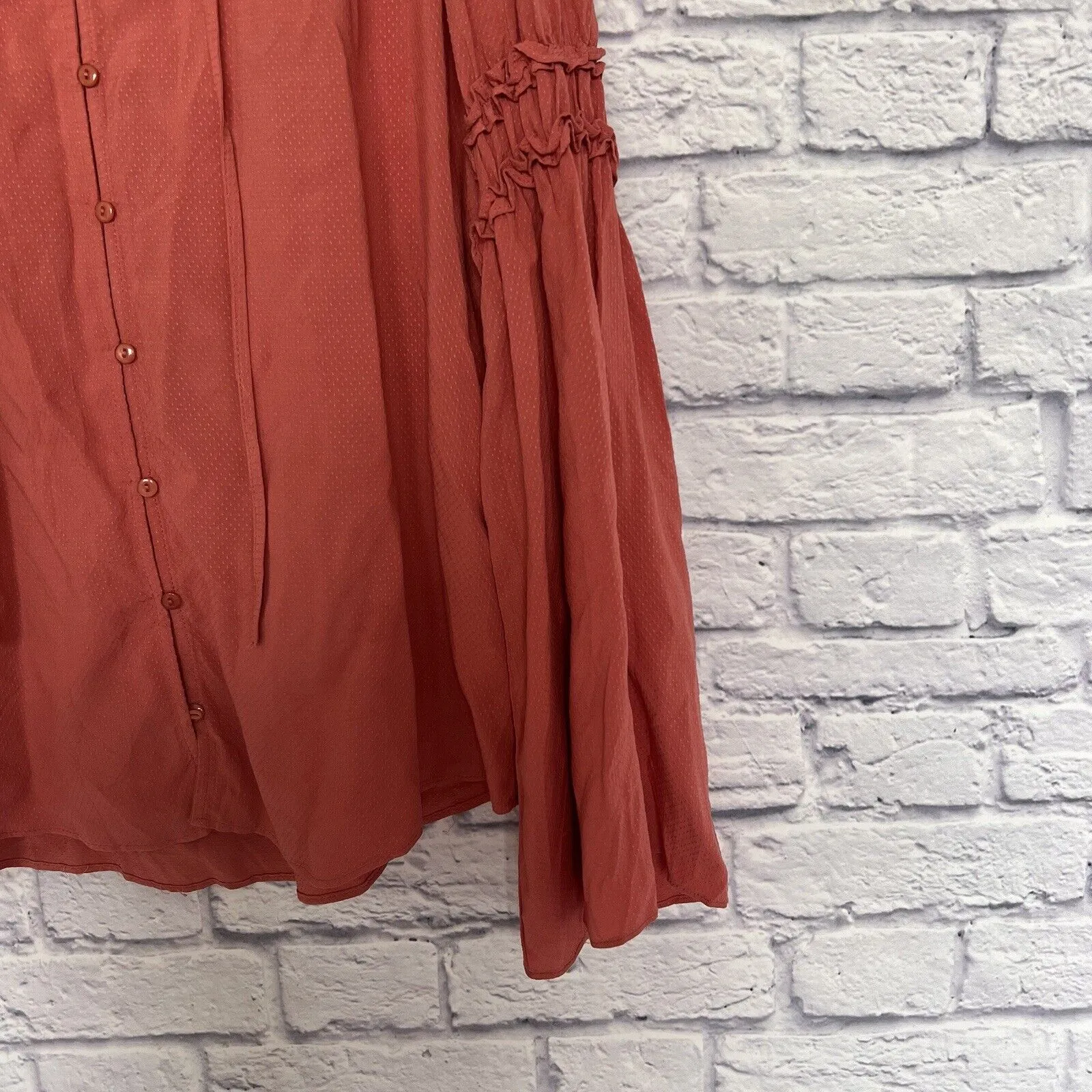 ELIANE ROSE Fairy Style Button Down Blouse Sz XL Bell Sleeves Neck Tie Boho