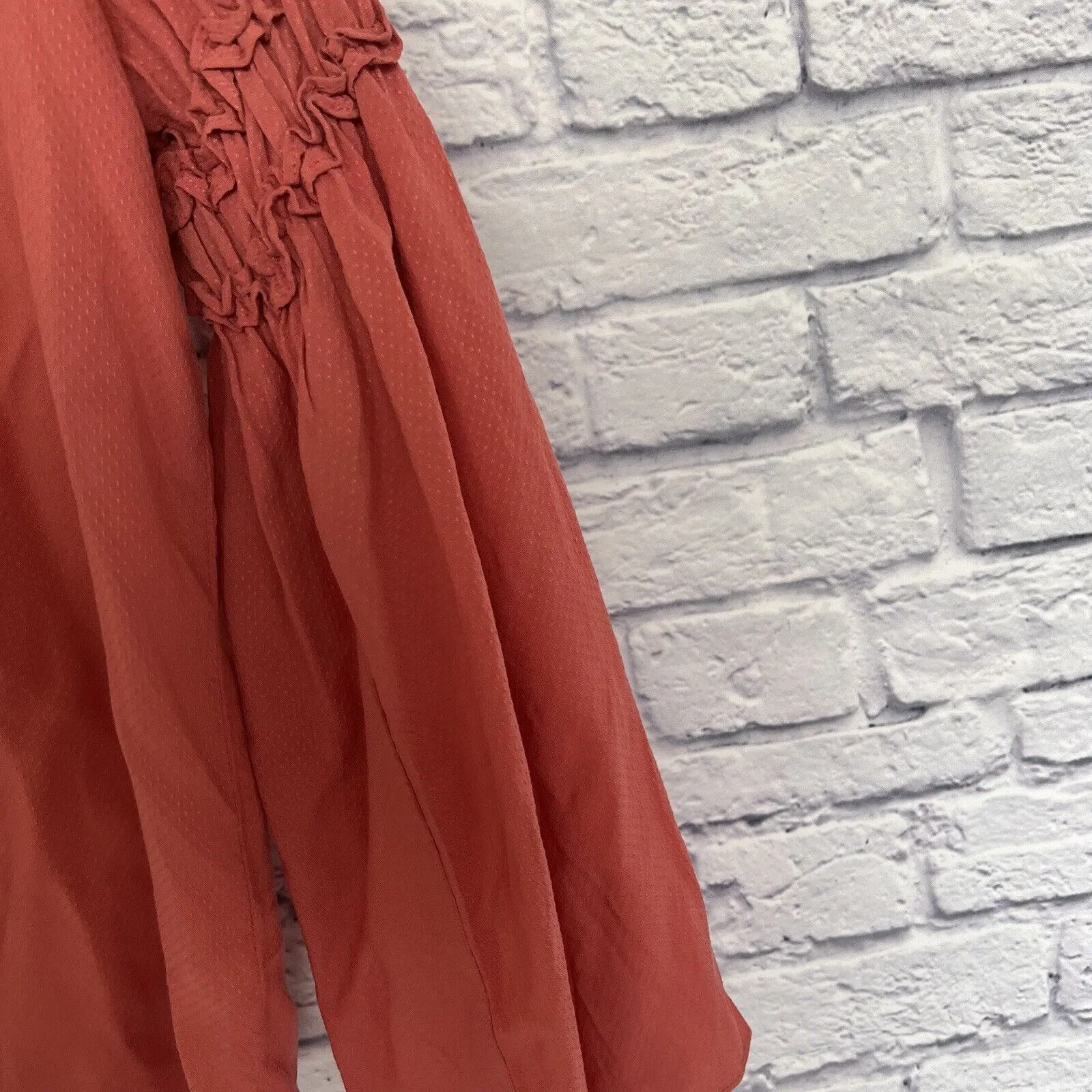 ELIANE ROSE Fairy Style Button Down Blouse Sz XL Bell Sleeves Neck Tie Boho
