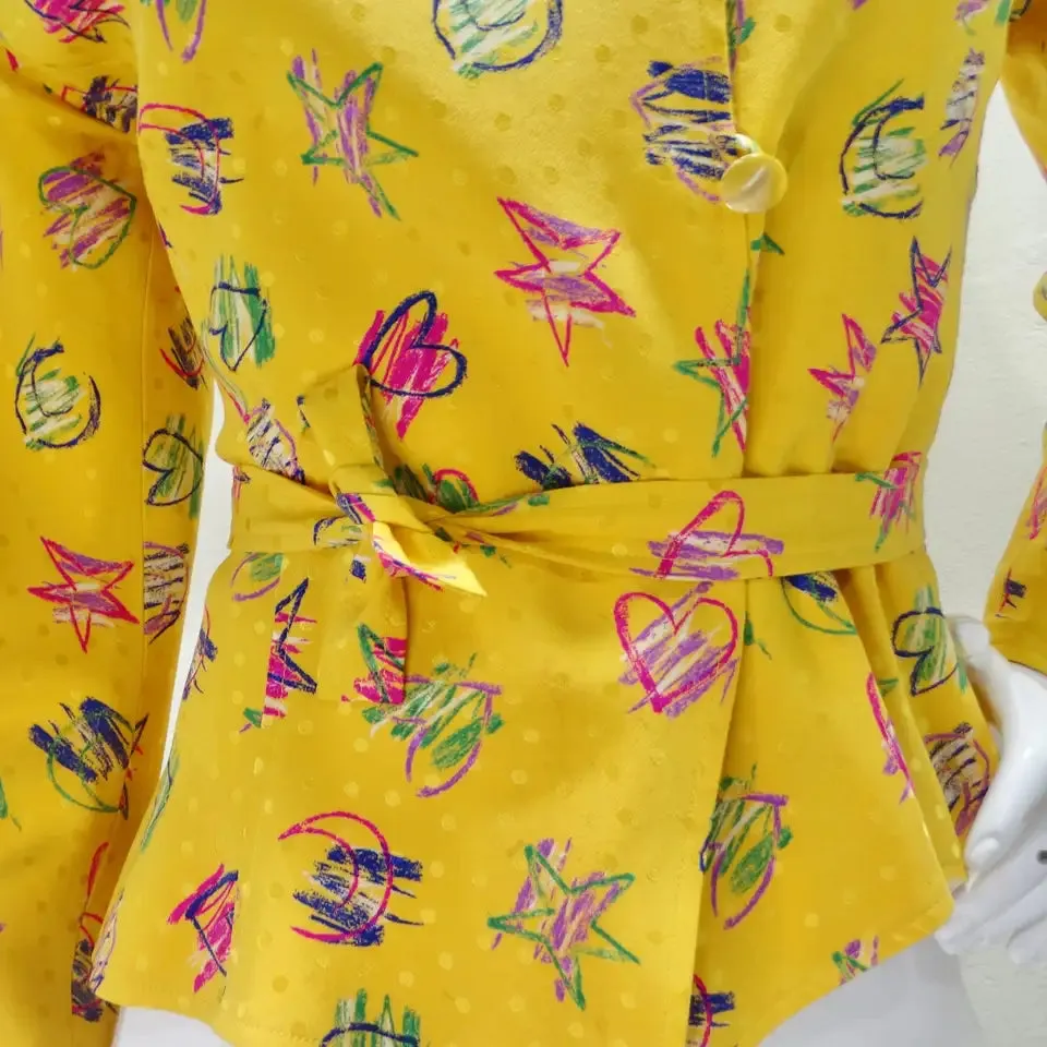 Emanuel Ungaro 1980s Heart Print Button Down Blouse