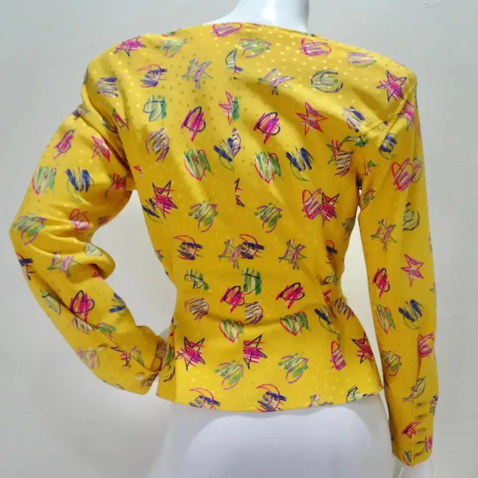 Emanuel Ungaro 1980s Heart Print Button Down Blouse