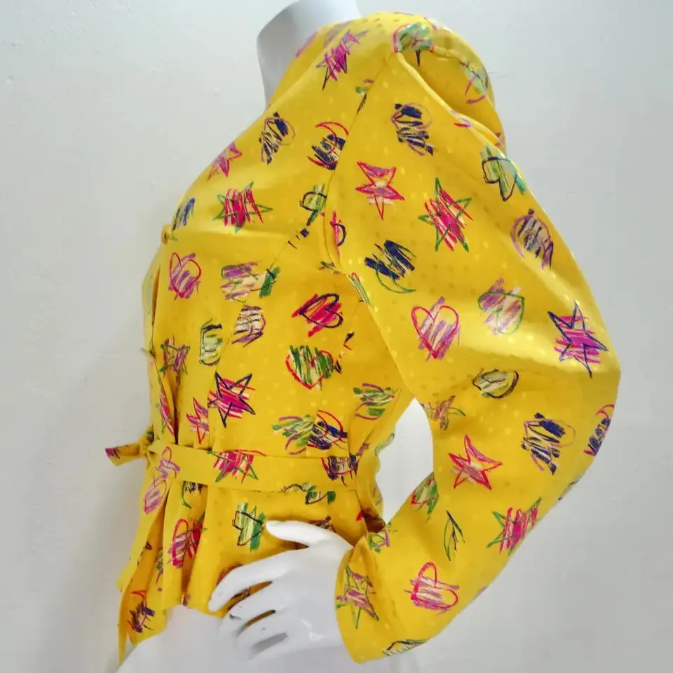 Emanuel Ungaro 1980s Heart Print Button Down Blouse