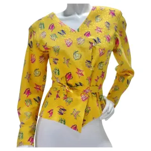 Emanuel Ungaro 1980s Heart Print Button Down Blouse