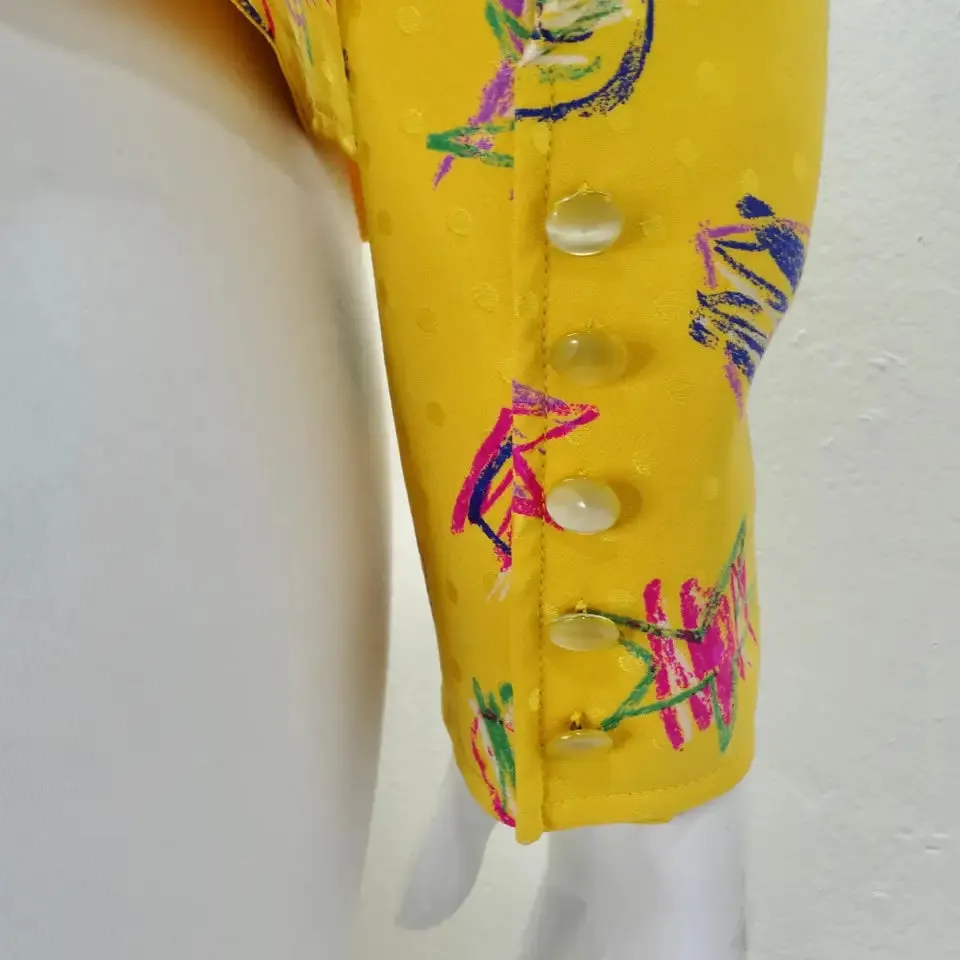 Emanuel Ungaro 1980s Heart Print Button Down Blouse