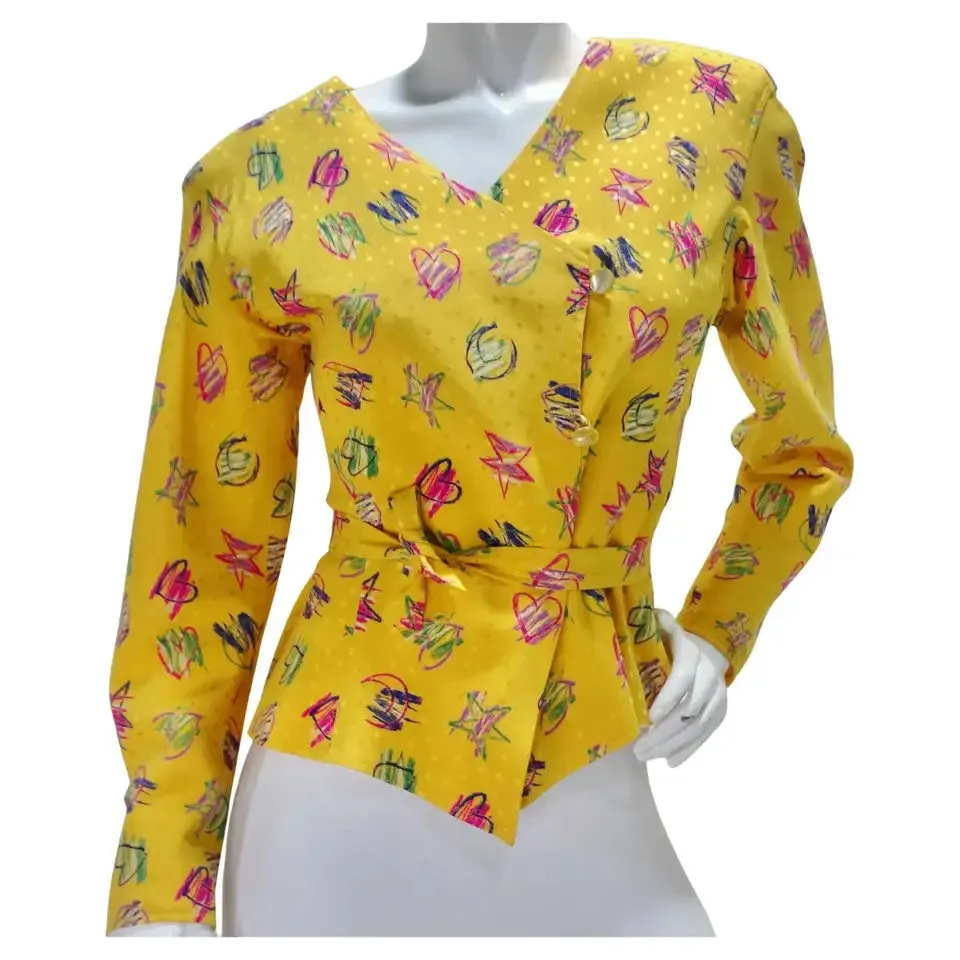 Emanuel Ungaro 1980s Heart Print Button Down Blouse