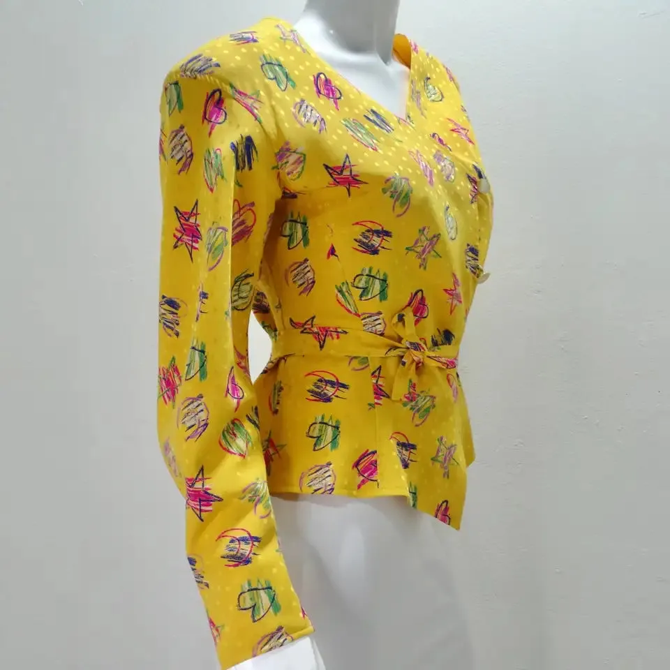 Emanuel Ungaro 1980s Heart Print Button Down Blouse