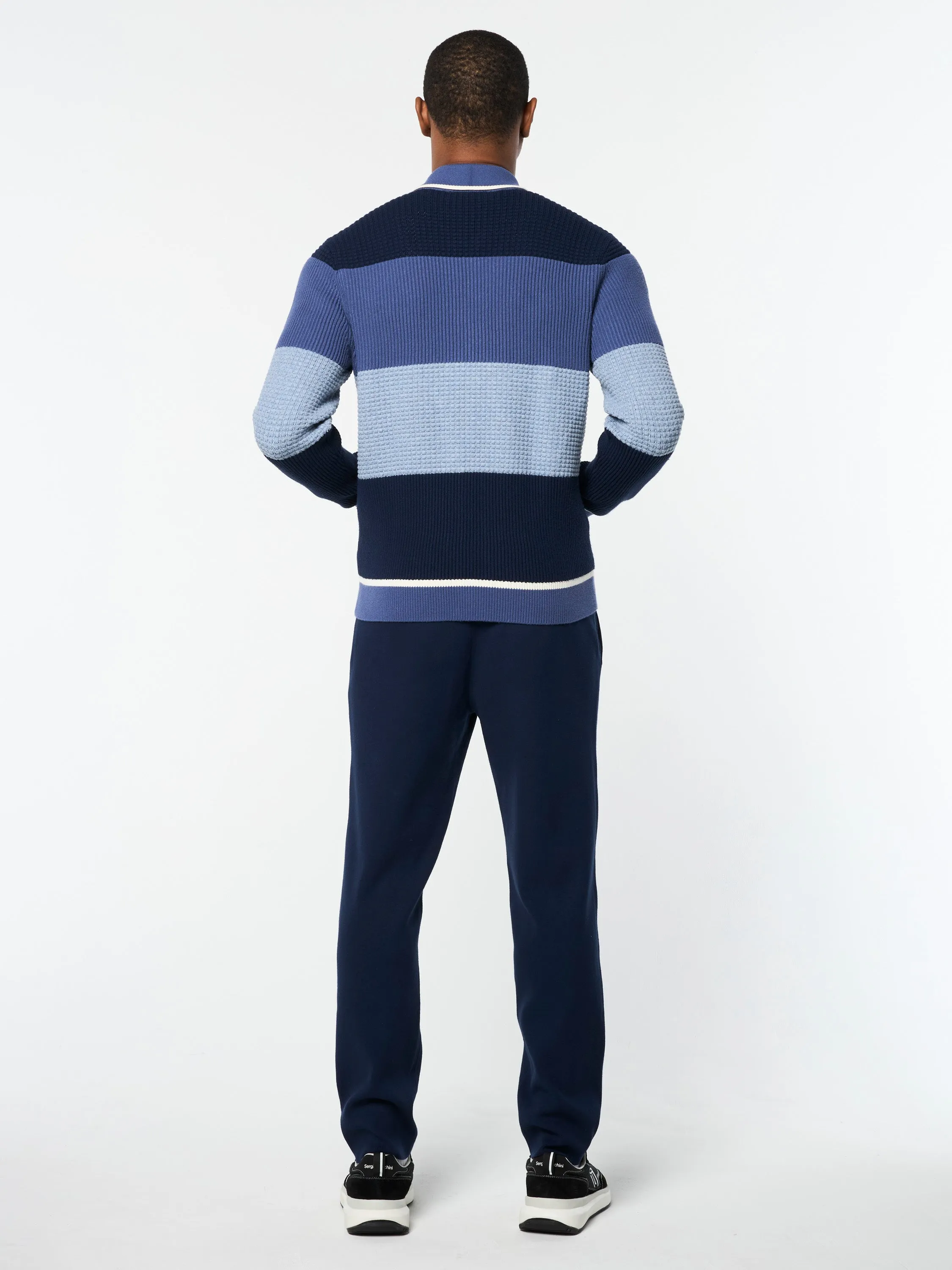 Enzo Striped Track Jacket- Faded Denim